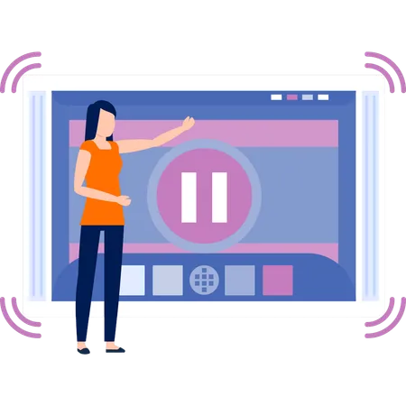 Woman pausing video on tab  Illustration