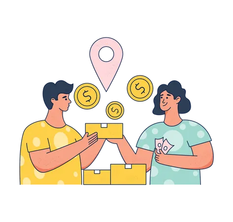 Woman pay cash while receiving delivery Illustration