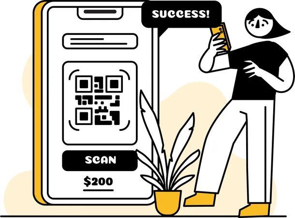 Illustration Of A Woman Paying With A QR Code With This Illustration We Offer A Visually Appealing Solution To Simplify And Enhance The Payment Experience For Customers Through Clear And Intuitive Illustrations We Communicate Various Payment Methods Processes And Options In A Clear And Engaging Way Illustration