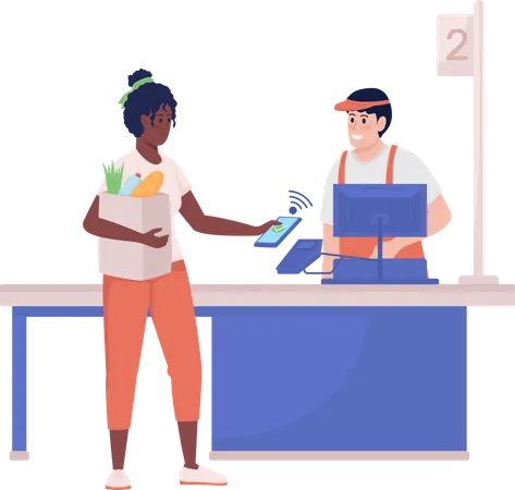 Woman paying at store  Illustration