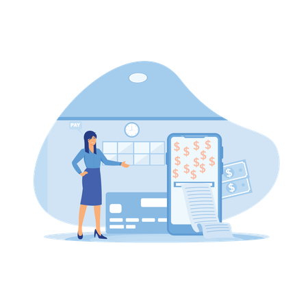 Woman paying bills online  Illustration