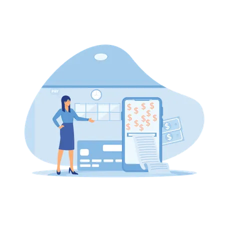 Woman paying bills online  Illustration