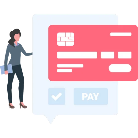 The Girl Is Paying By Credit Card Illustration