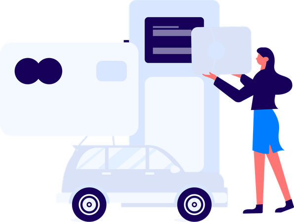 Woman paying car fuel bill with debit card  Illustration