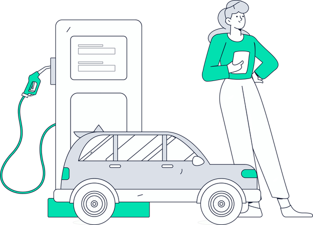 Woman paying credit card bill at fuel pump  Illustration