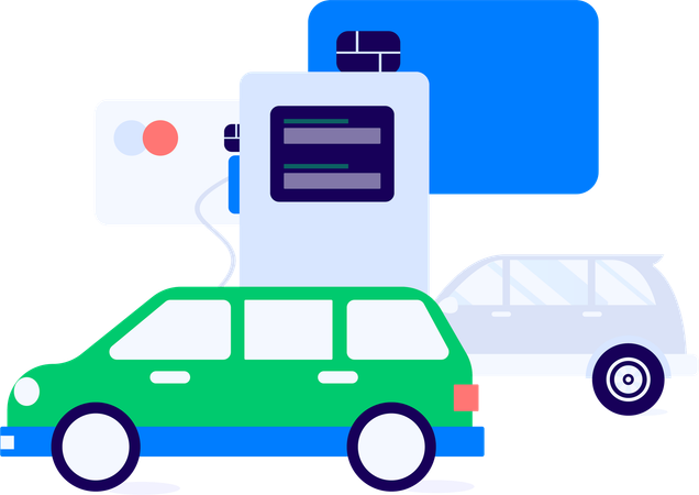 Woman paying currency coin at fuel pump  Illustration