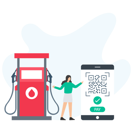 Woman paying for fuel via QR code  Illustration