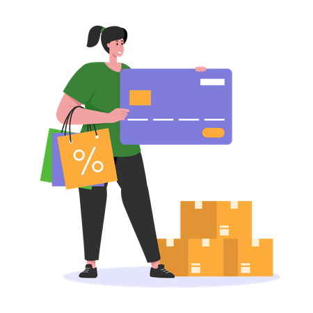 Woman paying for shopping via card payment  Illustration