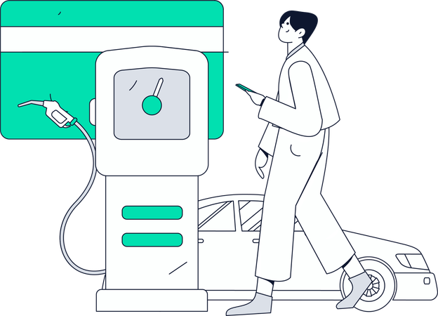 Woman paying fuel bills at station  Illustration