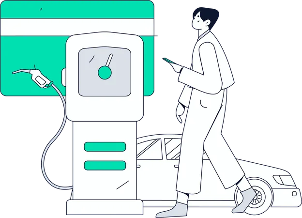 Woman paying fuel bills at station  Illustration