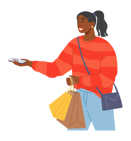 Woman paying in supermarket Illustration