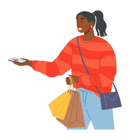 Woman paying in supermarket Illustration