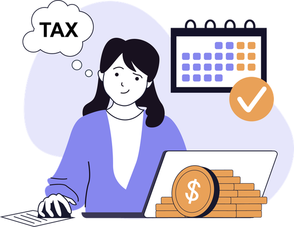 Woman paying income tax to government  Illustration