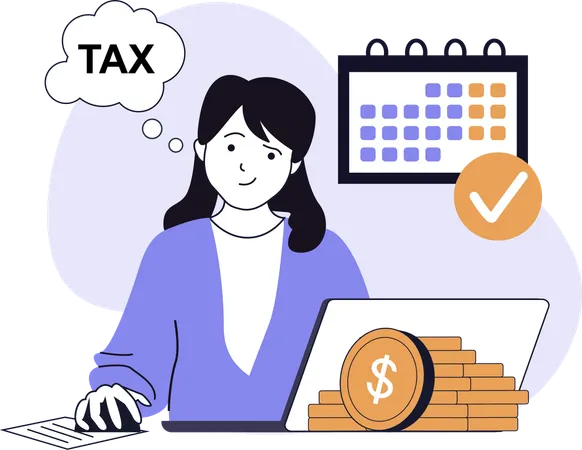 Woman paying income tax to government  Illustration
