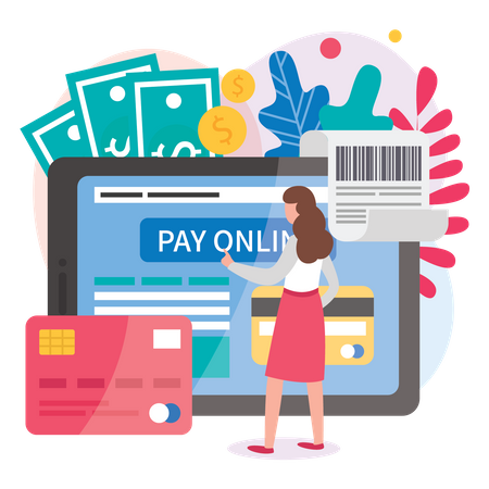 Woman paying online Illustration