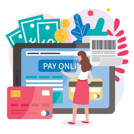 Woman paying online  Illustration