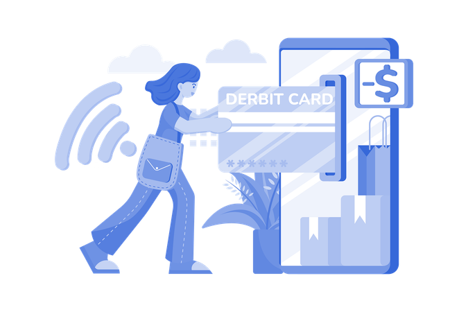 Woman paying online through debit card  Illustration