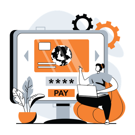 Woman paying online via card  Illustration