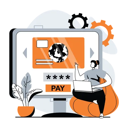 Woman paying online via card  Illustration