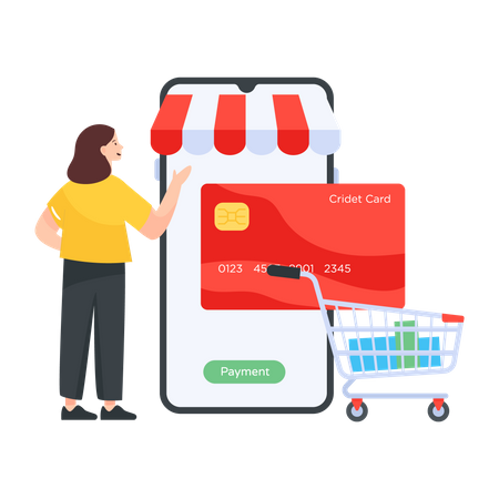 Woman paying online via card payment  Illustration