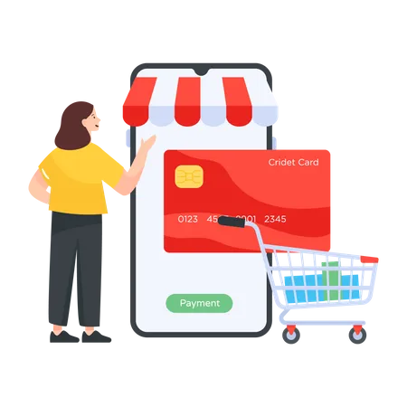 Woman paying online via card payment  Illustration