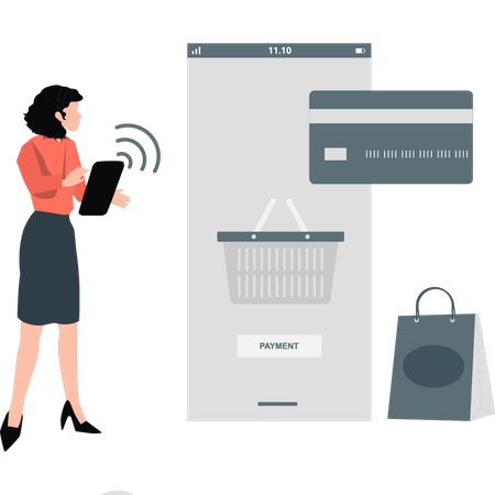 Woman paying online with card  Illustration