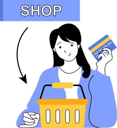 Woman paying shopping bill through credit card  Illustration