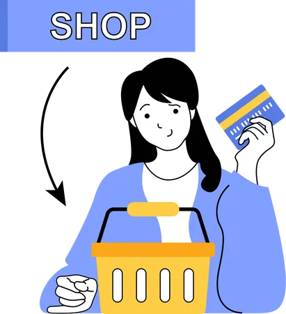 Woman paying shopping bill through credit card  Illustration