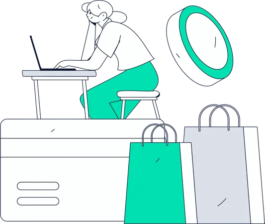 Woman paying shopping bills  Illustration