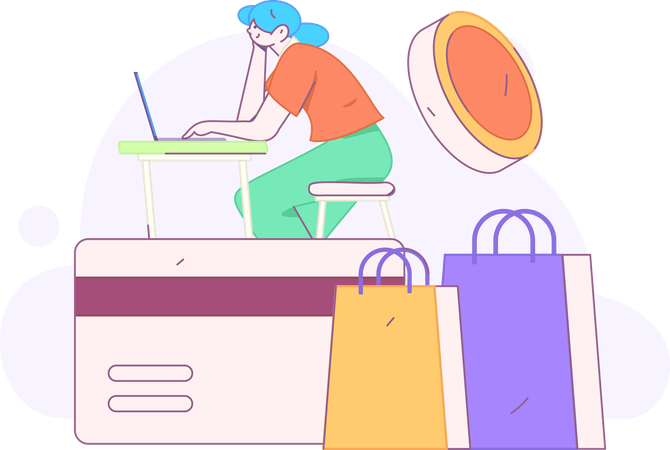 Woman paying shopping bills  Illustration