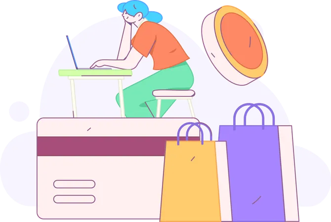 Woman paying shopping bills  Illustration