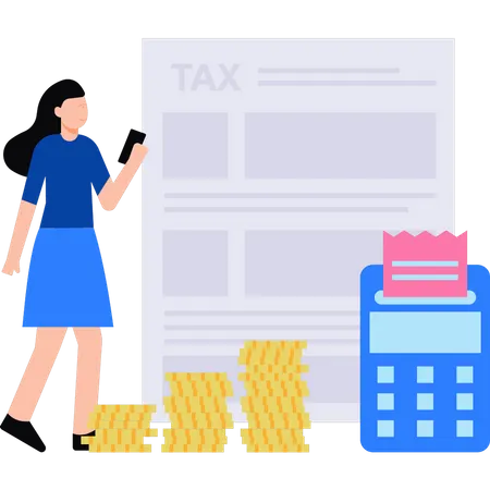 Woman paying taxes Illustration