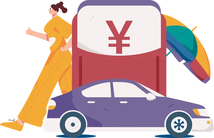 Woman paying taxi rent by cash  Illustration