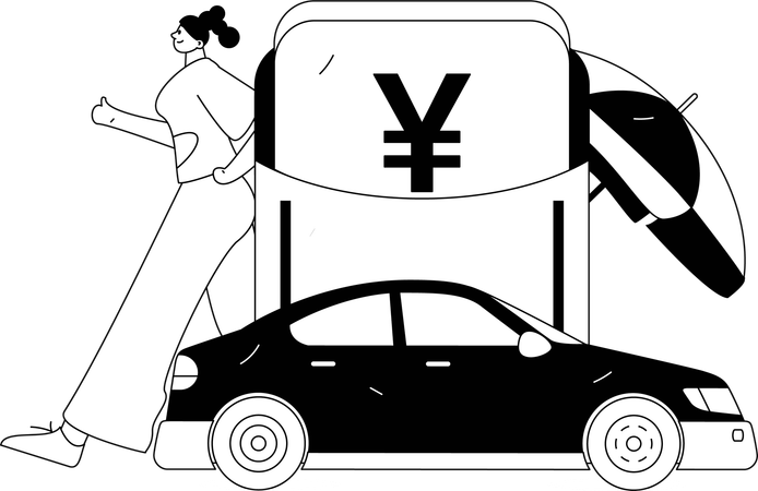 Woman paying taxi rent by cash  Illustration