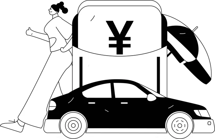 Woman paying taxi rent by cash  Illustration