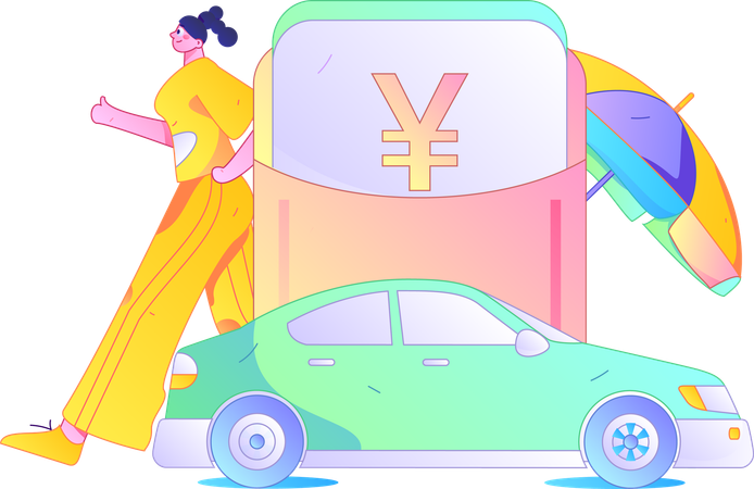 Woman paying taxi rent by cash  Illustration