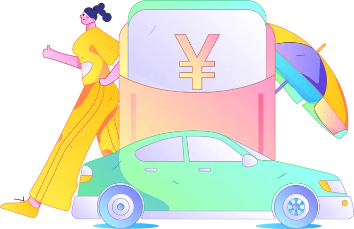 Woman paying taxi rent by cash  Illustration