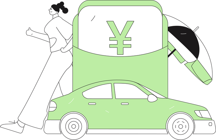 Woman paying taxi rent by cash  Illustration