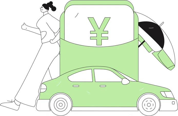 Woman paying taxi rent by cash  Illustration
