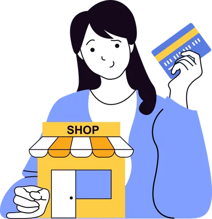 Woman paying through debit card for online shopping  Illustration