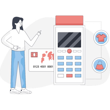 Woman paying through pos payment terminal  Illustration