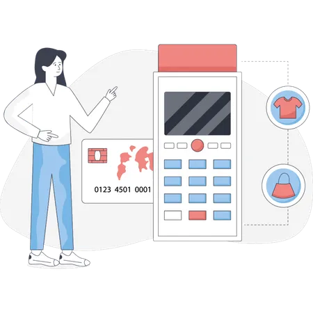 Woman paying through pos payment terminal  Illustration