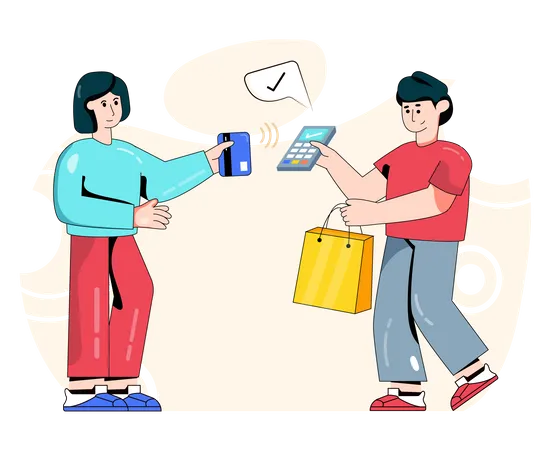 Woman paying via card  イラスト
