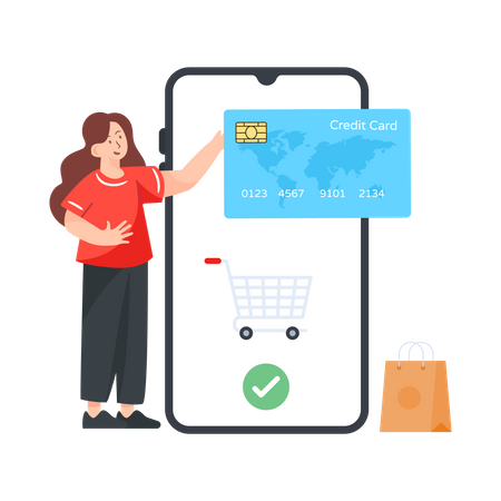 Woman paying via card  Illustration