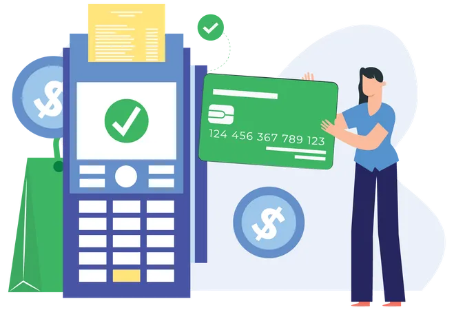 Woman paying via card payment  Illustration
