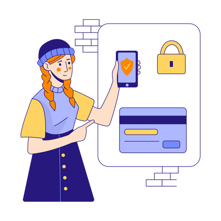 Woman paying via secure card payment Illustration
