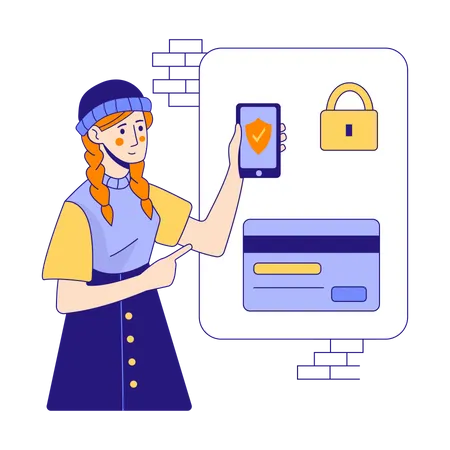 Woman paying via secure card payment Illustration