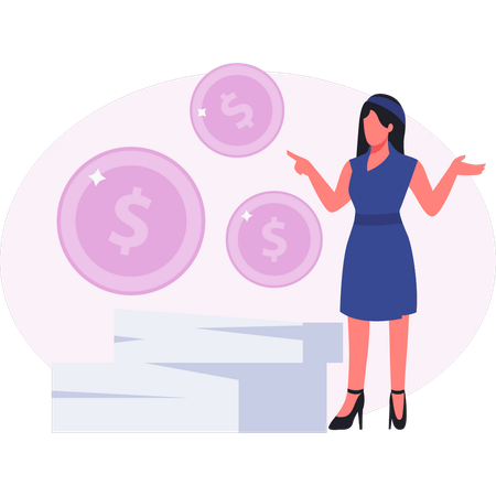 Woman paying wages investment  Illustration