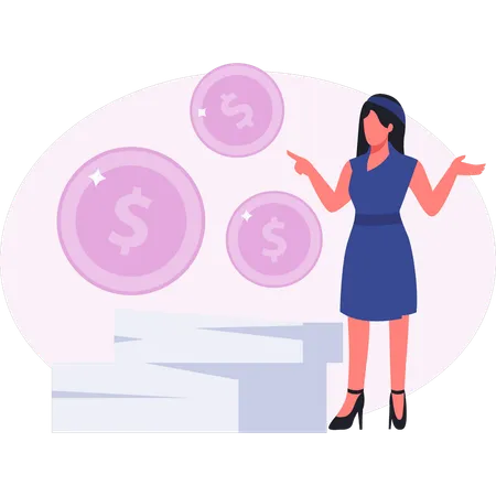 Woman paying wages investment  Illustration