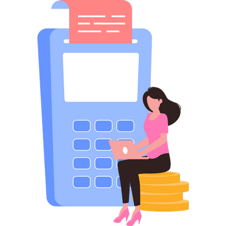 Woman paying with billing machine  Illustration